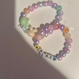 Pink and Purple Beaded Jewelry Set with Elastic Cord